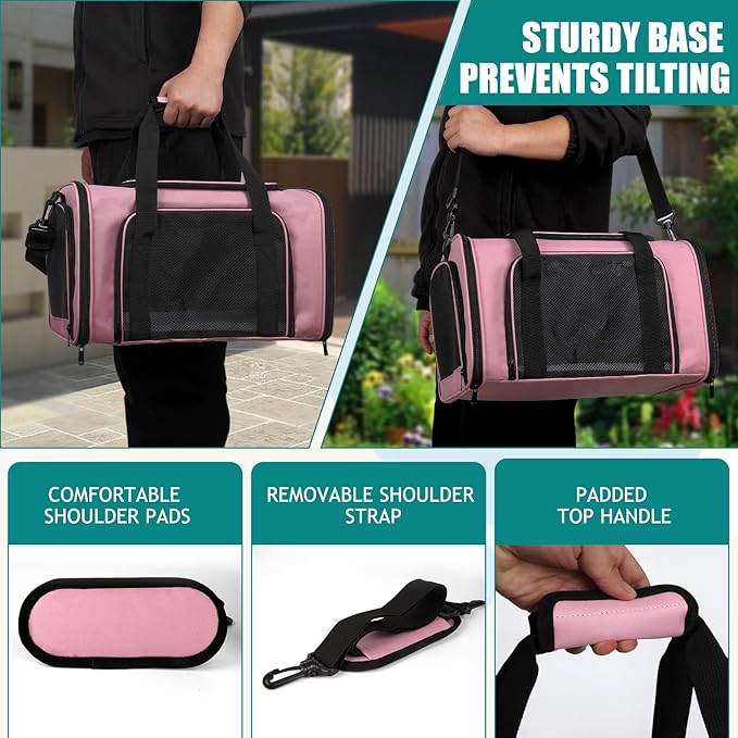 Top tasta Dog Cat Carrier Pet Carriers for Large Cats Small Dogs Carrier Soft Sided Puppy up to 25Lbs Dog Carrier Portable Foldable Dog Cat Travel Carrier (Large-Pink-20 * 13 * 13)