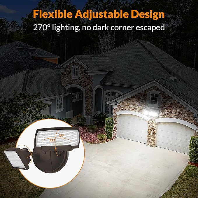 LEPOWER 3000LM LED Flood Light Outdoor, Switch Controlled LED Security Light, 28W Exterior Lights with 2 Adjustable Heads, 5500K, IP65 Waterproof for Garage, Yard, Patio Brown