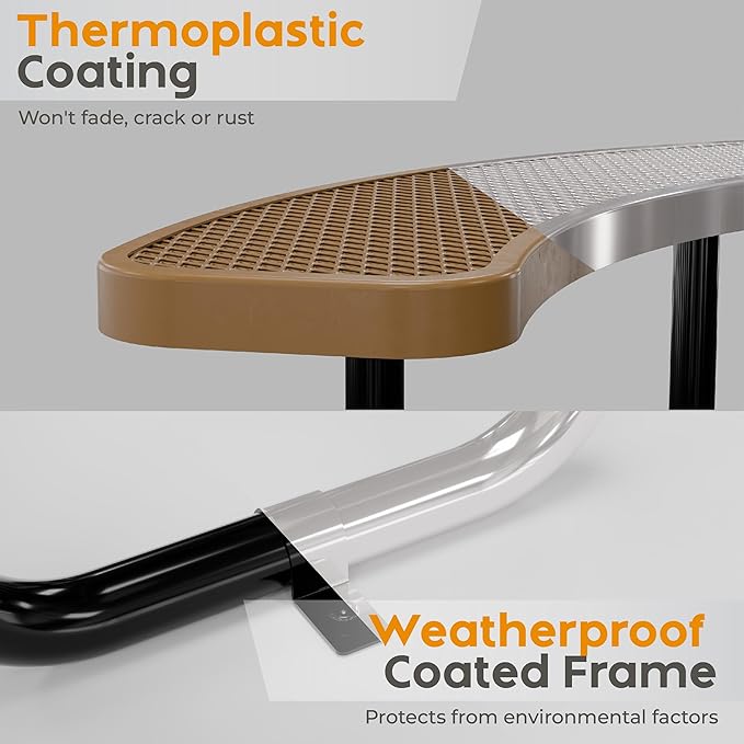 Metal Picnic Tables for Outdoors with Umbrella Hole - Coated Steel Heavy Duty Commercial Grade Furniture Set with Adjustable Seats (Brown, 46 in, Round, Expanded Steel)