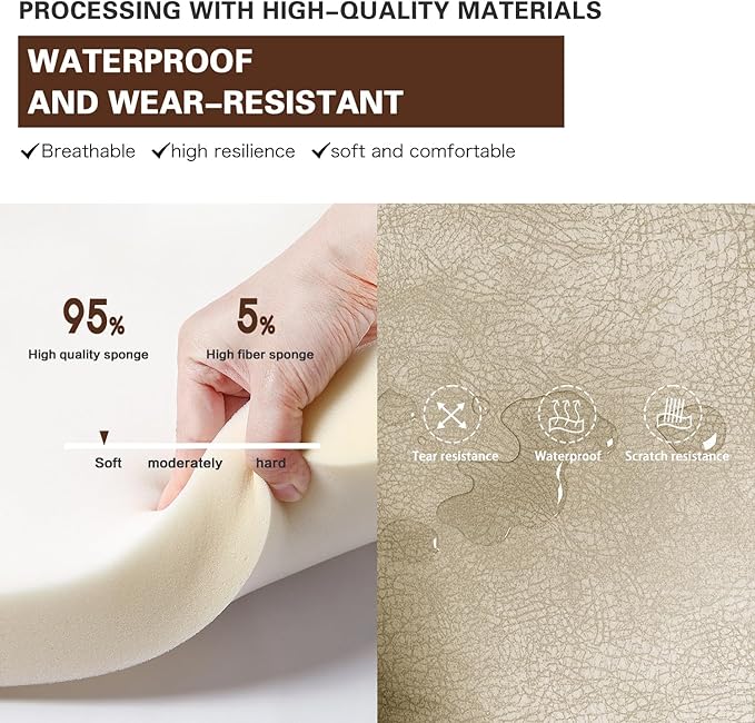 Upholstered Dining Chairs Set of 2, 4 & 6 - Faux Leather Accent, Living & Kitchen Dining Chairs - Comfortable Reading/Arm Chairs - Mid Century Modern Style (Beige, 2)