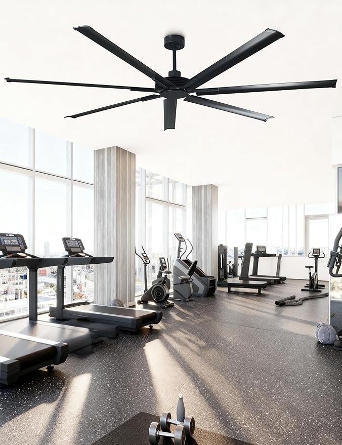 Industrial Ceiling Fans with Remote Control, 100 Inch Black Big Ceiling Fans without Lights for Living Room Shop Garage Bedroom Indoor Outdoor, 6-Speed Reversible DC Motor, Dimmable, 3CCT, Timer