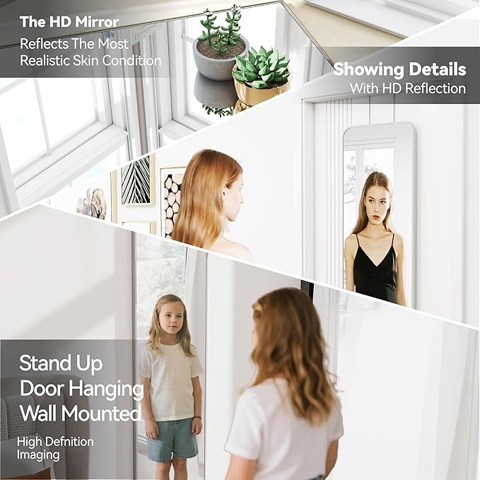 57x20 Door Hanging Full Length Mirror, Floor Stand (Height 5.7ft just Body in1.3ft) Wall Mounted Metal Frame Rectangle Dressing Mirrors for Bedroom Room 57 inch Silver