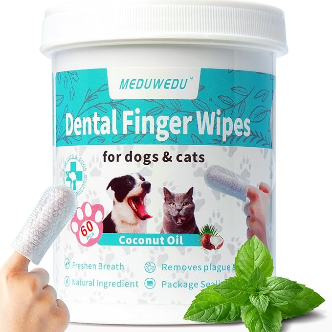 Dental Care Finger Wipes 60 Counts,Teeth Cleaning Finger Wipes for Dogs & Cats,Reduces Plaque & Freshens Breath, Mint Scent