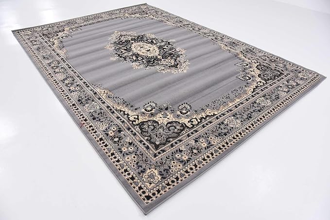 Unique Loom Reza Collection Traditional Persian Style Area Rug, 7 x 10 ft, Gray/Ivory