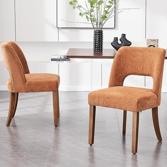VKNOW Wooden Dining Chairs Set of 2, Modern Fabric Upholstered Dining Room Chair Kitchen Chairs, Farmhouse Dinner Chair for Kitchen Dining Room, Orange