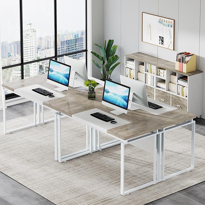 Tribesigns L-Shaped Executive Desk with Reversible File Cabinet, 63" Office Desk with Storage Drawers, L-Shaped Computer Desk with Drawer Cabinet for Hanging Letter Size Files,Gray & White