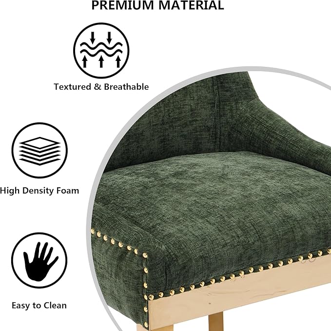 Luxury Fabirc Upholstered Dining Chairs Set of 4,Neutral Chenille Kitchen Room Chair with Nailhead Trim,4 Piece Modern Side Chairs for Dining Room,Living Room,Bar (Olive Green-Gold, Set of 4)