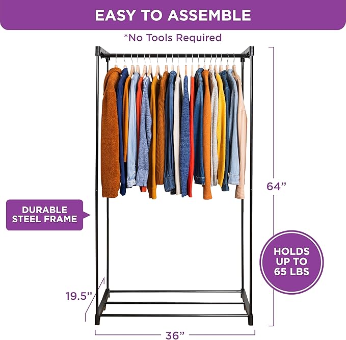 HOLDN’ STORAGE Portable Wardrobe Closet - 50 lb Capacity, Internal Heavy Duty Metal Rod, Zipper & Clear Window, Durable Clothes Organizer, Tool-Free Easy Assembly, Dark Gray Canvas Cover