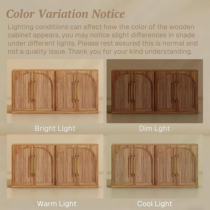 BELLEZE 65 Inch Sideboard Cabinet with Double-Arc Wood Doors, Large Buffet Cabinet with Storage and Adjustable Shelves, Classic Modern Console Table for Dining Room Living Room Entryway (Camel)