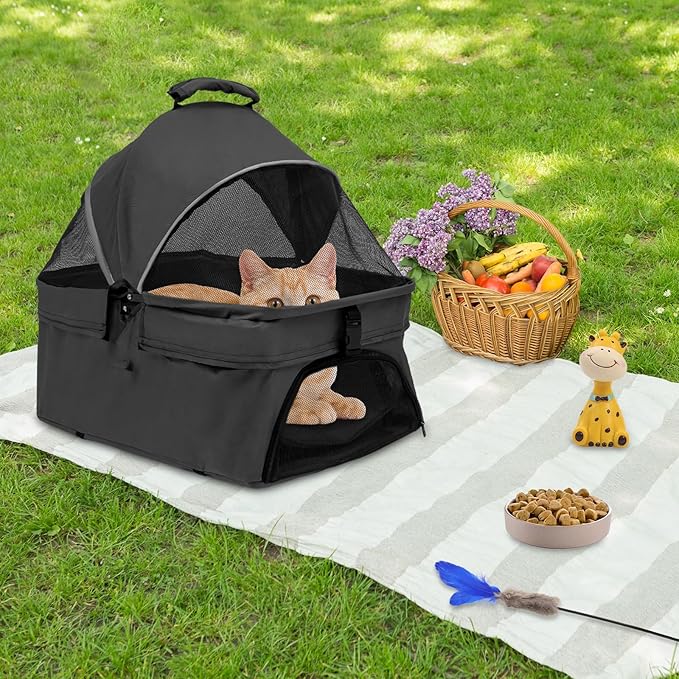 Pet Stroller for Small Medium Dogs Cats,Detachable Folding Travel Puppy Stroller with Wheels,Max Load 44 lbs,with Storage Basket