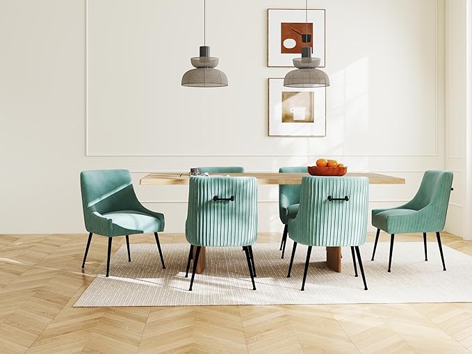 Velvet Dining Chairs Set of 8,Green Upholstered Living Room Chairs with Black Metal Legs, Modern Tufted Accent Chairs for Living Room, Study Room, Kitchen