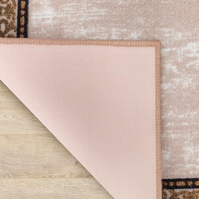 Antep Rugs Alfombras Bordered Modern 2x7 Non-Slip (Non-Skid) Low Pile Rubber Backing Indoor Area Runner Rug (Beige, 2' x 7')