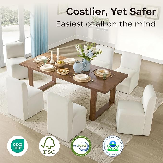 CHITA Dining Chairs with Casters Set of 2, FSC Certified Upholstered Armless Modern Rolling Dining Chairs with Rollers for Bedroom Reading Room Living Room, Linen