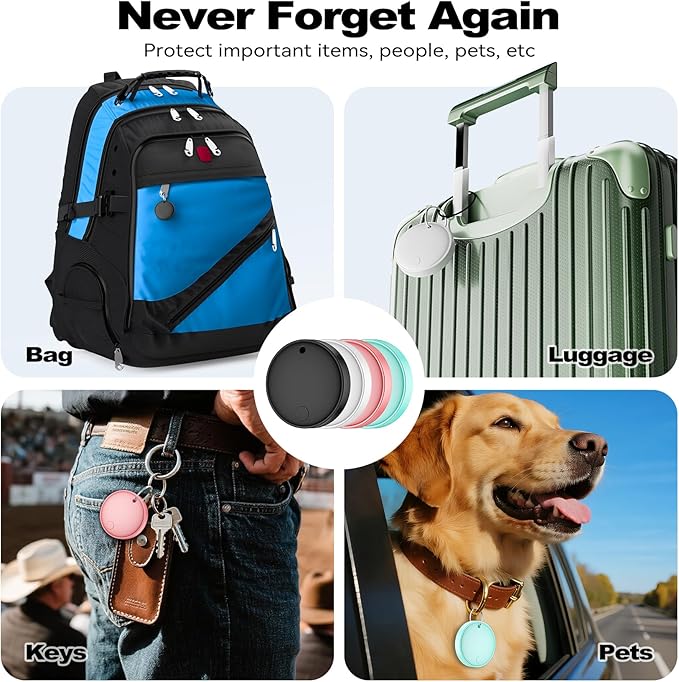 Dual System Smart Tag Tracker for iOS and Android, Smart Bluetooth Tracker Work with Apple Find My or Google Find Hub App, Keys Finder Item Locator, IP67 Waterproof (Macaroon, 4 Pack)