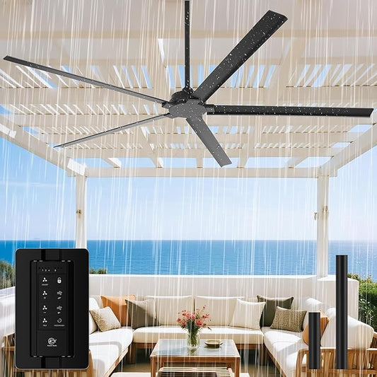 Ceiling Fans Outdoor Waterproof, 72 Inch Black Industrial Ceiling Fans without Lights, Large Ceiling Fan No Light with 5 Aluminum Blade, Reverse DC Motor, Outdoor Fans for Patio Shop Garage LivingRoom