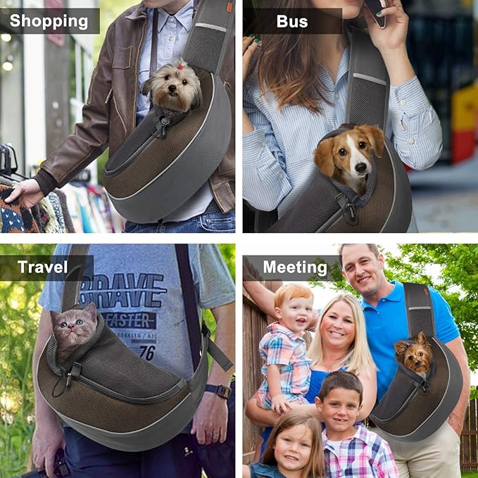 FDJASGY Pet Sling Carrier for Small Dogs Cats,Breathable Mesh Travelling Hand Free Puppy Backpack with Pouch and Adjustable Strap Carrier