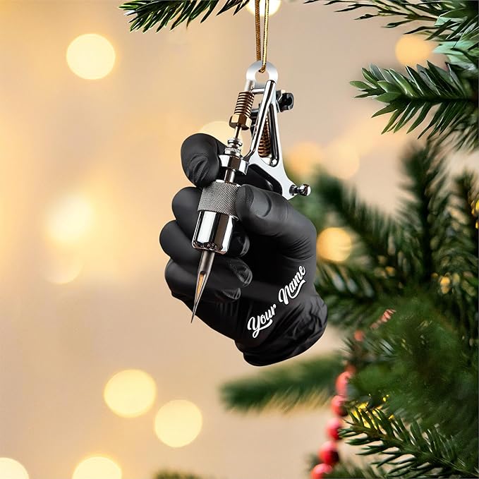 Custom Tattoo Ornament 2025 – Personalized Acrylic 2D Flat Tattoo Machine Ornament, Custom Ink Artist Gift, Tattoo Studio Christmas Tree Decoration, Holiday Keepsake for Tattooes Enthusiasts