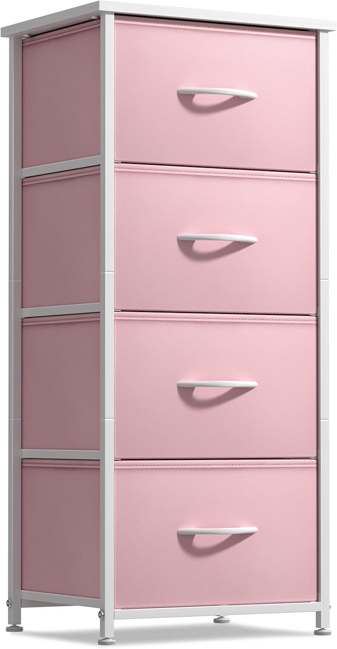 Sorbus Dresser Storage Tower, Organizer Drawers for Closet Boys & Girls Bedroom, Bedside Furniture, Chest for Home, College Dorm, Steel Frame, Wood Top, Fabric Bins(Pink)