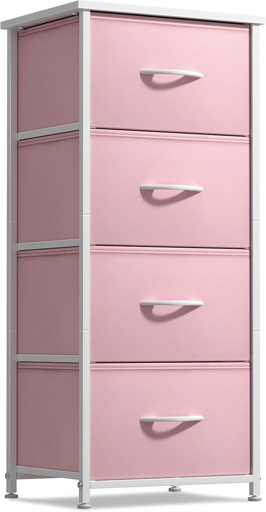 Sorbus Dresser Storage Tower, Organizer Drawers for Closet Boys & Girls Bedroom, Bedside Furniture, Chest for Home, College Dorm, Steel Frame, Wood Top, Fabric Bins(Pink)