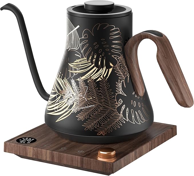 Electric Kettle, Gooseneck Electric Kettle, ±1℉ Precise Temperature Control, Stainless Steel Interior, Quick Heating for Pour Over Coffee, Tea & Boiling Water, 0.9L (Rainforest)