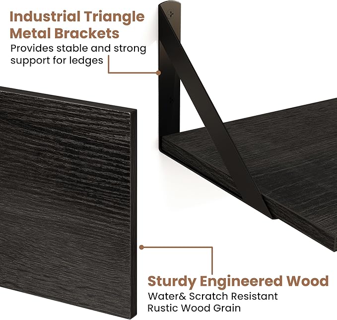 Axeman Black Floating Shelves for Wall 55 Inch | 55W x 8D Rustic Floating Shelves Set of 2 | 8" Deep Wall Shelves for Bathroom Kitchen Living Room | Bookshelf Display Shelves - Black