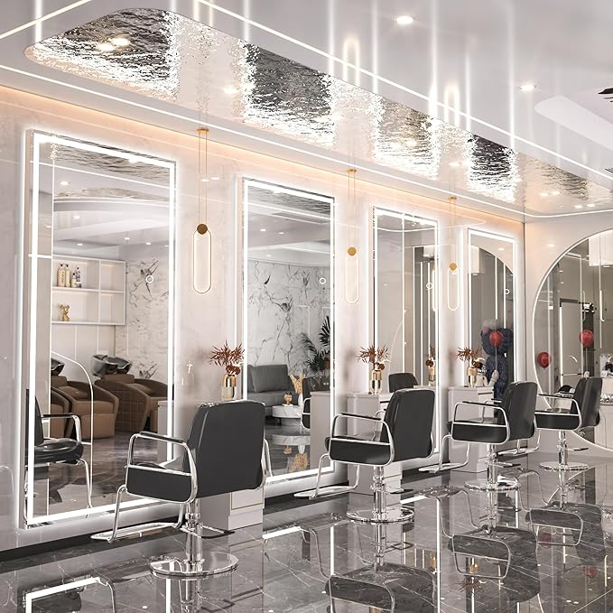 Hasipu Full Length Mirror with Lights, 79" x 36" LED Lighted Floor Standing Mirror, Full Body Dressing Hanging Mounted Mirrors, Dimmable, Tempered Glass, Safe to Use, Square White