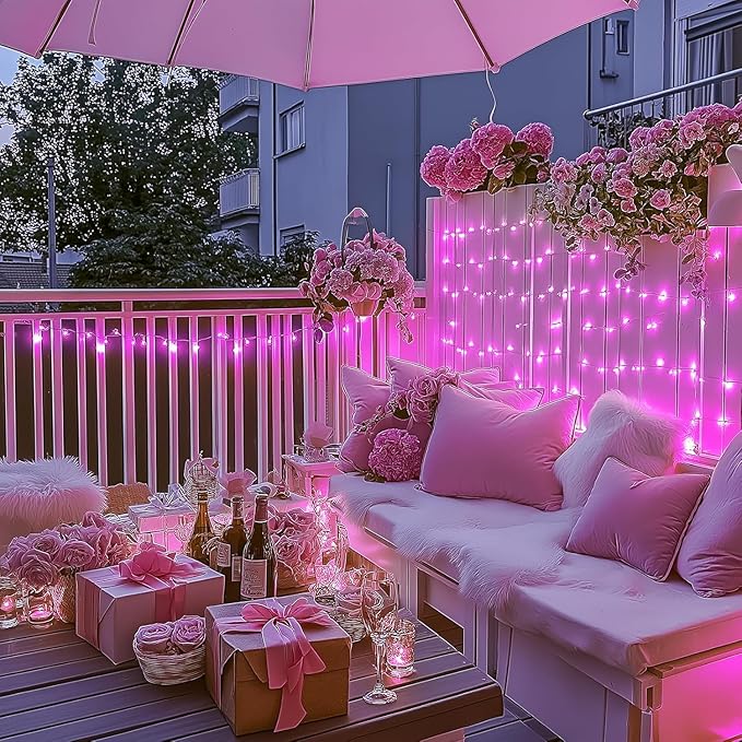 JMEXSUSS 200 LED Pink Christmas Lights for Decor, 66ft Pink String Lights Indoor Outdoor Clear Wire, Rose Color LED Fairy Light Plug in for Girls Room Wall Christmas Tree Party Decorations