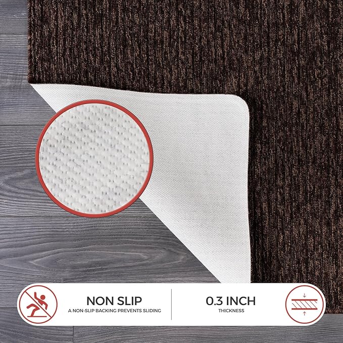 Non Slip Brown Solid Rubber Back Thing Runner Rugs for Living Room 2x7 for Kitchen, Rug for Bedroom and Hallway, Stain Resistant Easy Cleaning Non Shedding Carpet Brown 2 x 7