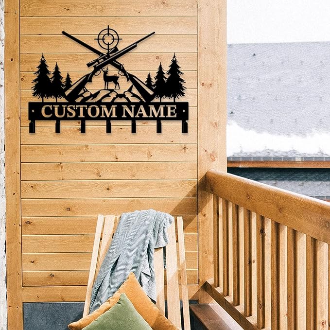 Personalized Custom Name Hunting Deer Wall Key Hooks,Metal Hunting Art Clothes Hooks,Metal Hunting Wall Home Storage Decorative,Hunter For Front Door, Hallway, Kitchen, Bedroom,Keys,Hats (Style K)