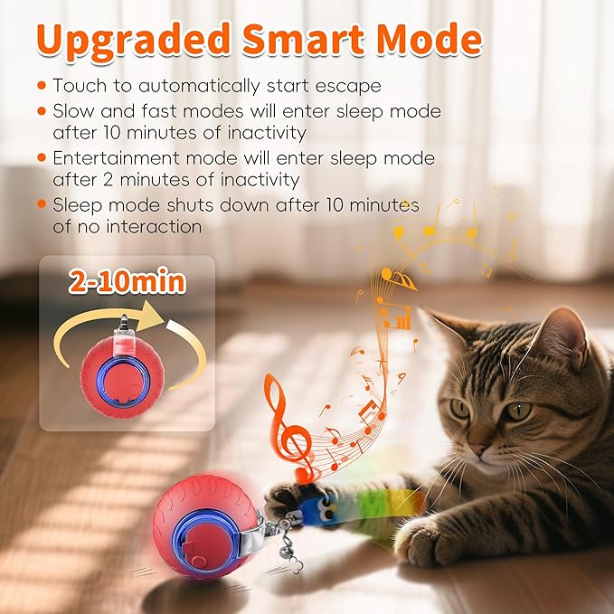 UPSKY Interactive Cat Toy Ball for Indoor Cats, Automatic Moving Electric Rolling Cat Ball Toy, 3-Speed Modes Smart Kitten Toys with Sounds, USB Rechargeable & Sturdy for Bored Kittens/Adult Cats
