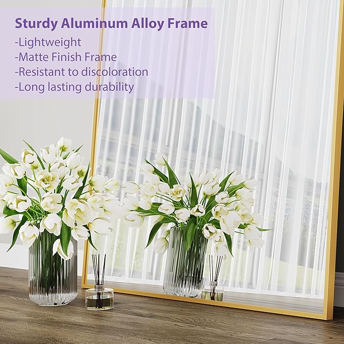 Full Length Mirror, 88"x44" Floor Mirror Freestanding, Oversized Floor Standing Mirror Full Body Mirrors with Stand for Bedroom, Hanging Mounted Mirrors for Living Room Cloakroom, Gold, Rect