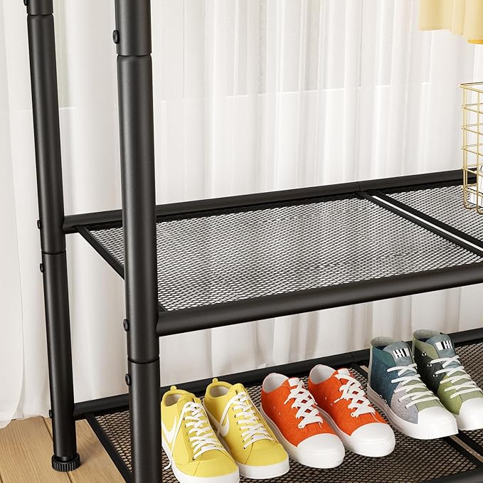 SINGAYE Coat Clothes Storage Organizer Garmen Rack Portable Closet Clothing Racks for Hanging Clothes Heavy Duty Freestanding Wardrobe Laundry with Shelves Black 11.5" D x 32" W x 72" H