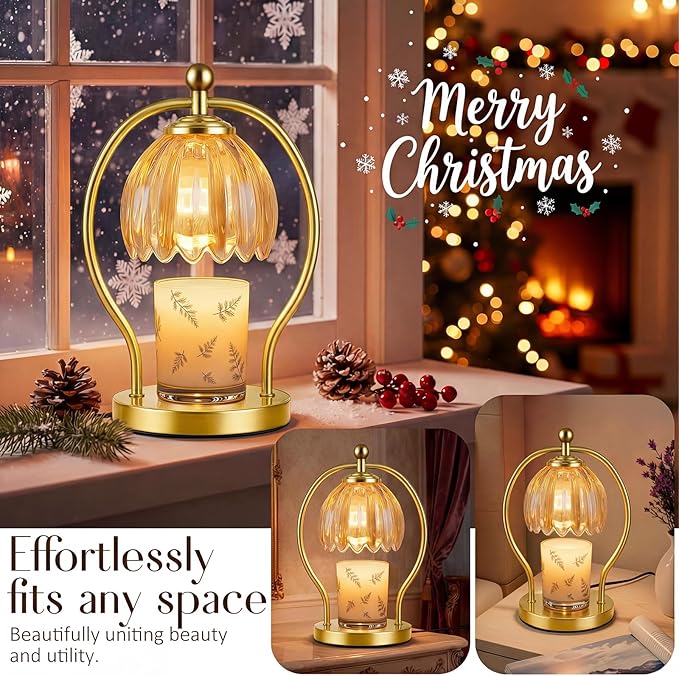 COTTHOS Candle Warmer Lamp, Dimmable Candle Warmer with Timer, Vintage Candles Wax Warmers for Jar Candles Christmas Birthday Gifts for Women Mom, Home Decor for Bedroom Living Room, Gold Amber