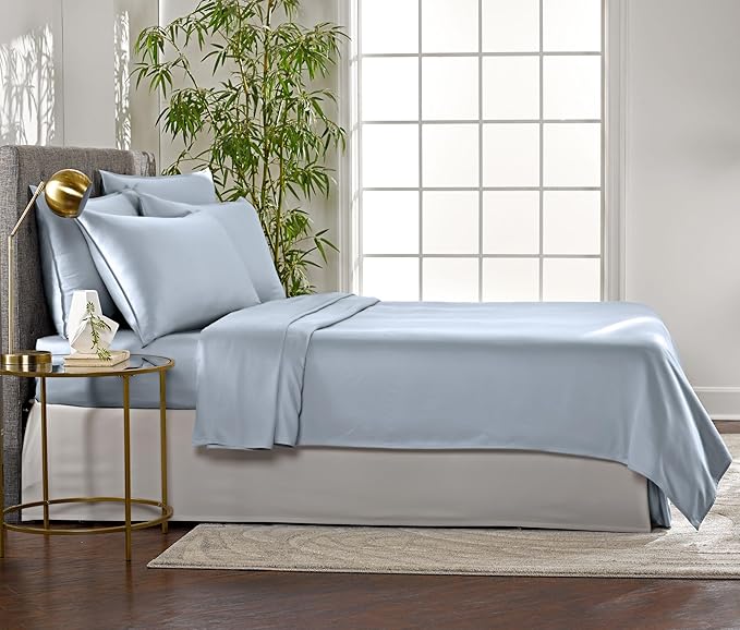 Pure Bamboo Full Sheets, Genuine 100% Organic Viscose Derived from Bamboo Bed Sheet Set, Luxuriously Soft & Cooling, Double Stitching, 2 Year Quality Promise (Full, Sterling Blue)