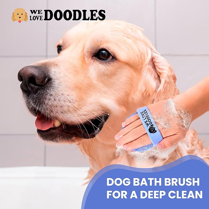 We Love Doodles Dog Conditioner & Dog Bath Brush - 2-in-1 Conditioner for Allergies & Itching, Lotion Treatment for Dogs, Pet Rubber Brush for Shower Scrubbing & Soothing Massage, for Puppy Grooming