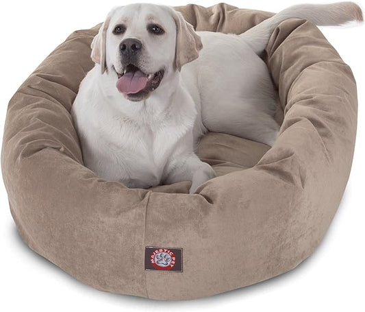 Majestic Pet 40 Inch Micro Velvet Calming Dog Bed Washable – Cozy Soft Round Dog Bed with Spine for Head Support - Fluffy Donut Dog Bed 40x29x9 (inch) – Round Pet Bed Large – Pearl