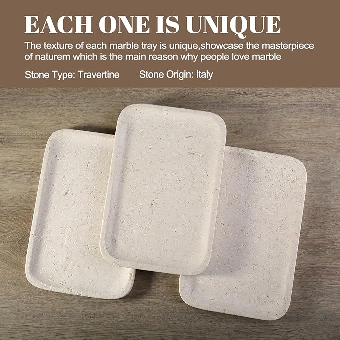 Koville Marble Vanity Tray, 12"x8" Marble Catchall Tray for Countertop Bathroom Kitchen Dresser, Rectangular Decorative Stone Tray for Jewelry Cosmetics Perfume Trinket(Brown)