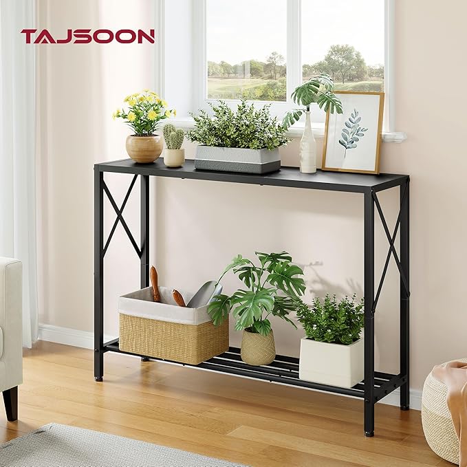 Tajsoon Console Table, 2-Tier Entryway Table, 41.8”L Narrow Sofa Tables with Shelves, Behind The Couch, for Entrance, Hallway, Living Room, Foyer, Corridor, Office, Black