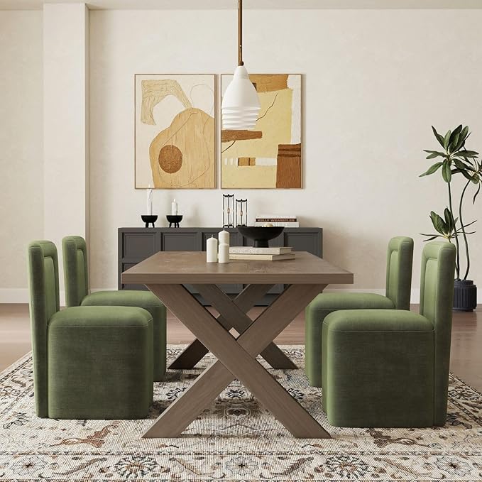 Green Upholstered Dining Chairs Set of 2, Armless Modern Chenille Dining Chairs with High Back, Kitchen Chair for Dining Room/Restaurant/Living Room