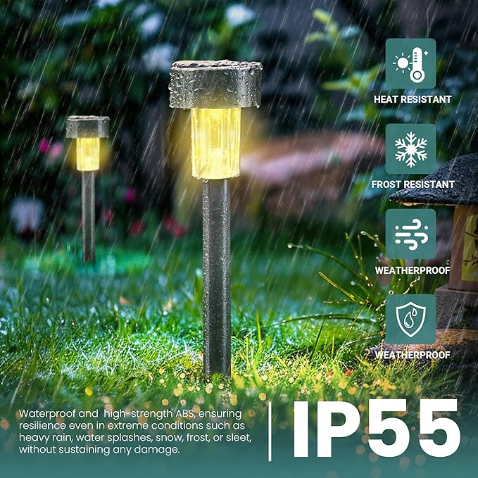 GIGALUMI 24 Pack Solar Path Lights Outdoor,Solar Lights Outdoor Waterproof,Stainless Steel LED Landscape Lighting,Solar Garden Lights for Driveway,Pathway,Patio,Yard
