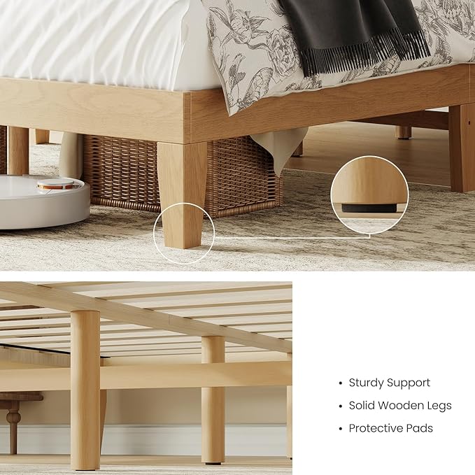 Full Size Wood Platform Bed Frame, 12 Inch Solid Wood Bed Frame with Wooden Slats, No Box Spring Needed, Easy Assembly, Rustic Pine