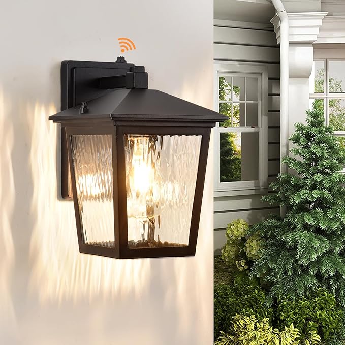Dusk to Dawn Outdoor Wall Lantern, Exterior Wall Sconce Light Fixture with E26 Base, Black Waterproof Wall Mount Light, Outdoor Lantern for Porch