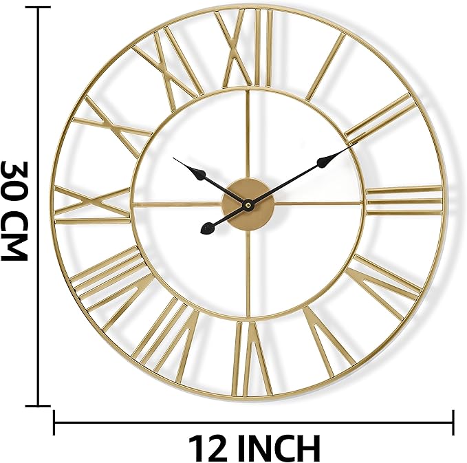 Sorbus Large Wall Clock for Living Room Decor – Easy to Hang 12-Inch Big Wall Clock – Metal Wall Art for Kitchen, Bedroom, Home, Office – Analog Decorative Wall Clock (Gold)