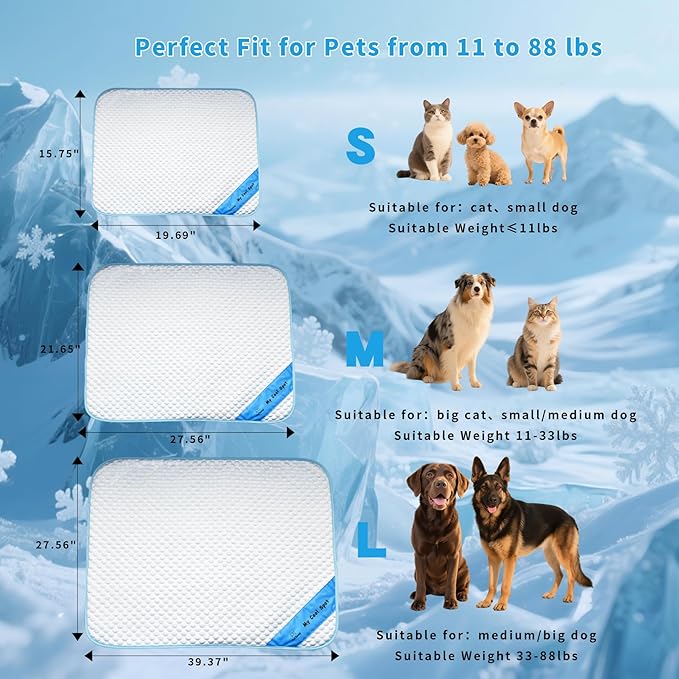 Pet Cooling Mat for Dogs & Cats – Ice-Silk Breathable Washable Foldable Cooling Blanket, Durable Portable Non-Slip Dog Bed for Crate, Kennel, Car & Outdoor Use, Blue (Medium)