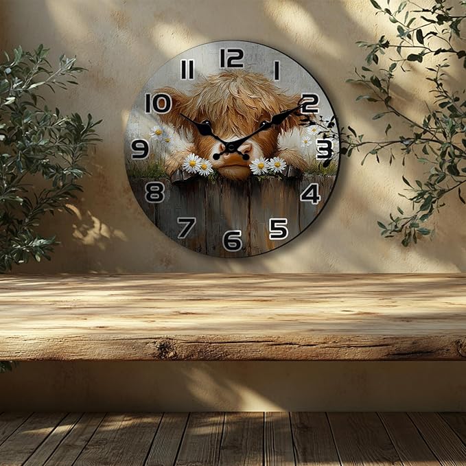 Rustic Blue Wall Clock for Bedroom Decor, 10 Inch Round Silent Clocks Battery Operated Wood Coastal Wall Clock for Farmhouse, Kitchen