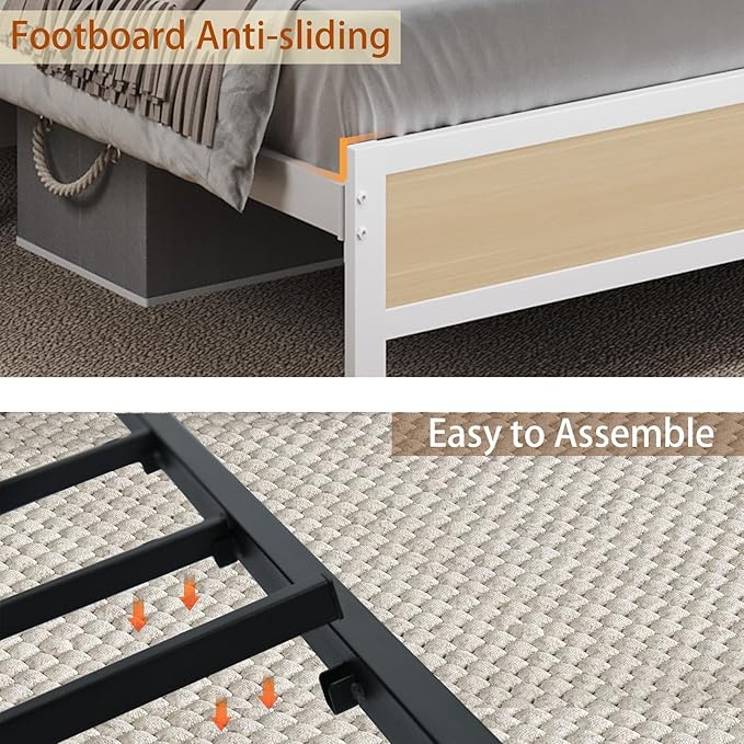 King Size Bed Frame with Storage Headboard, Metal Platform Bed Frame King Size with LED Lights and Charging Station, Heavy Duty Metal Slats, No Box Spring Needed, Easy Assembly, Beige