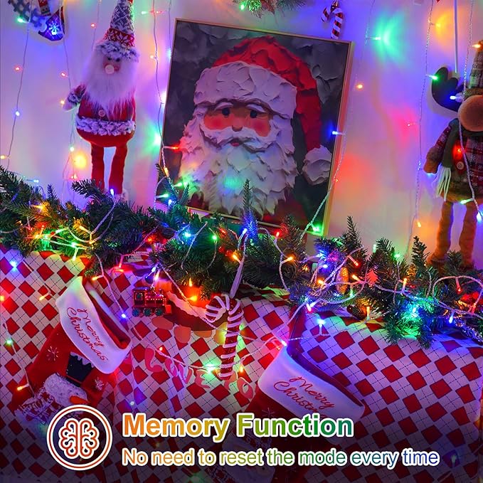 QITONG Multicolor Christmas Lights Outdoor, 165ft 500 LED String Light with 8 Modes, Clear Wire Twinkle Xmas Lights Plug-in Indoor