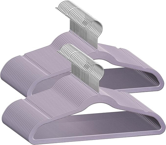 50 Premium Kids Velvet Hangers - 14'' Non-Slip, Ultra-Slim & Space-Saving Hangers - 360° Swivel Hook, Strong & Durable for Children & Preteens - Purple