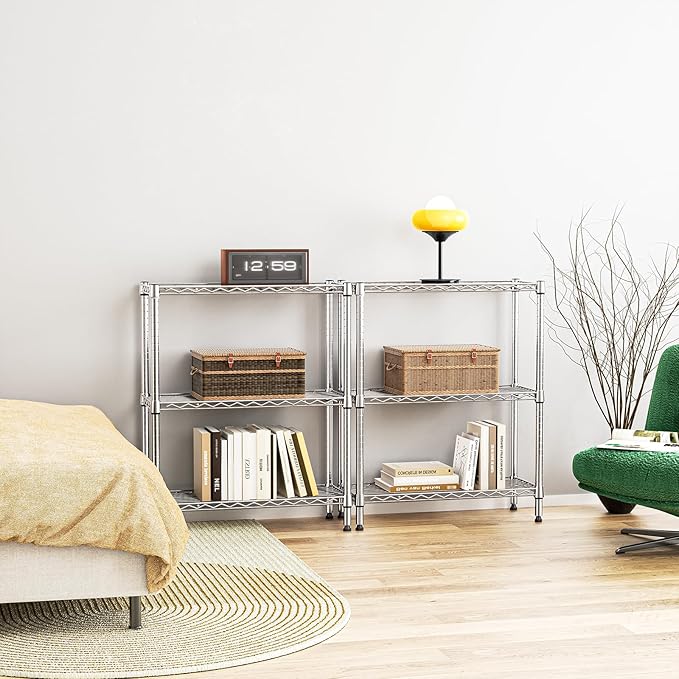 IZEUK 3-Tier Heavy Duty Steel Storage Shelves, Metal Shelf Wire Shelving Rack for Pantry, Kitchen, Home or Office Organization (29.5" W x 13.8" D x 35.5" H, 750LBS, Chrome)