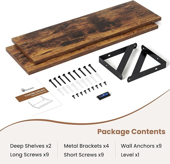 Axeman Floating Shelves for Wall 24 Inch | 24W x 8D Rustic Floating Wall Shelves Set of 2 | 8 Inch Deep Wood Shelves for Bathroom Kitchen Living Room | Bookshelf Display Shelves